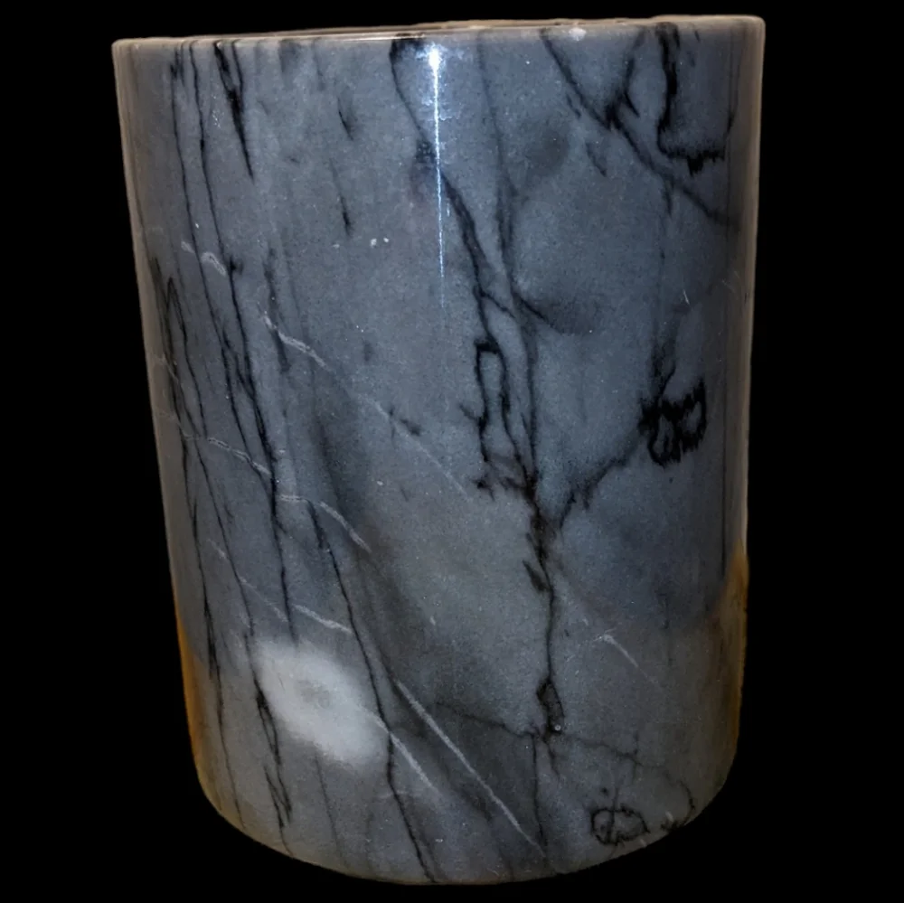 Gray Black & White Heavy Solid Marble Utensil Holder Crock with Caesar's Logo